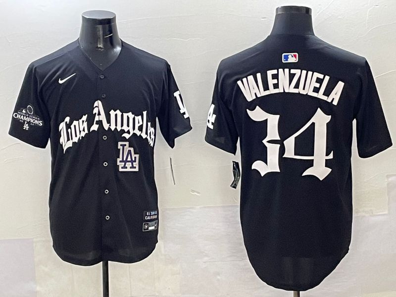 Men Los Angeles Dodgers 34 Valenzuela Black Five generations Joint Name 2025 Nike MLB Jersey style 44